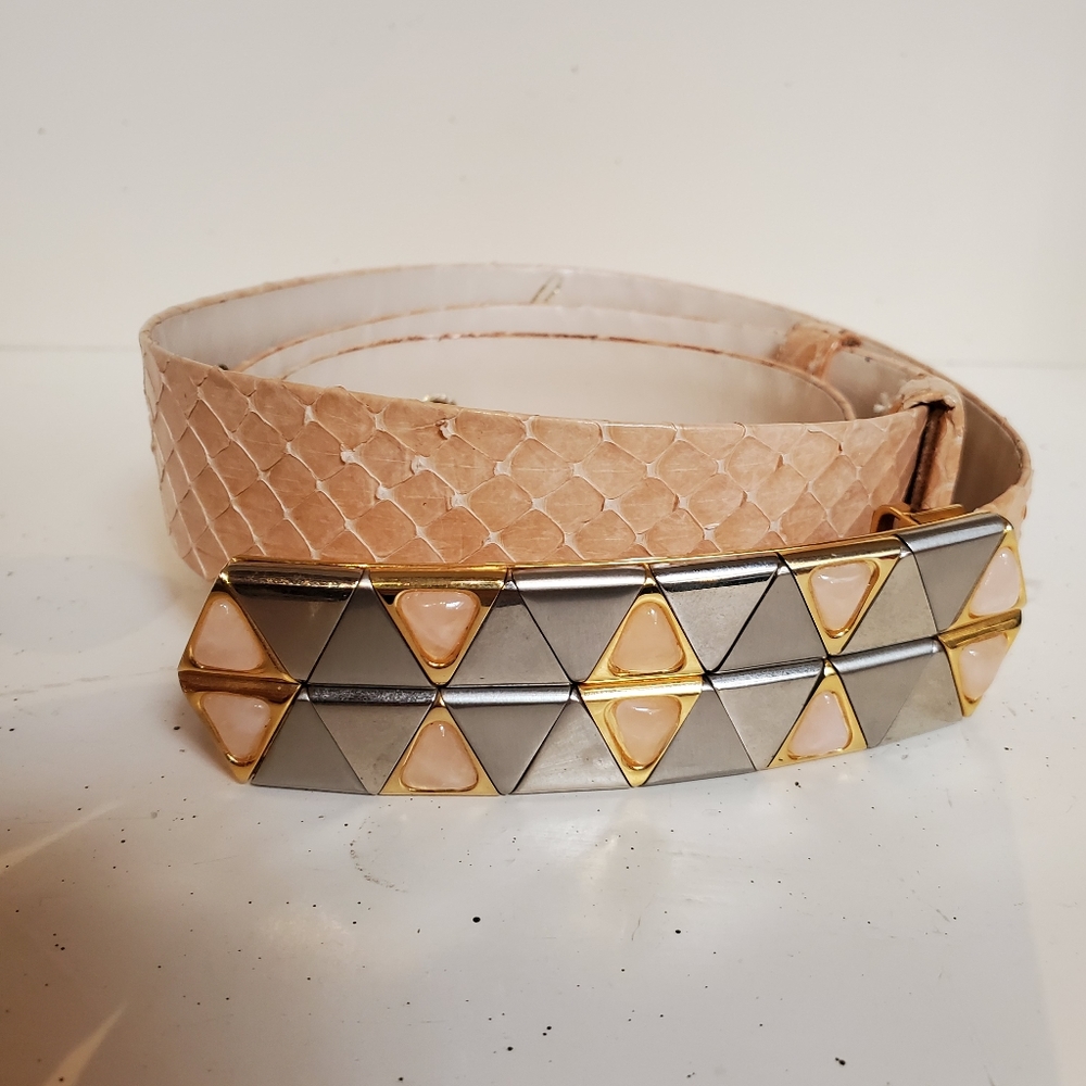 Judith Leiber Silver/Quartz Crocodile Belt